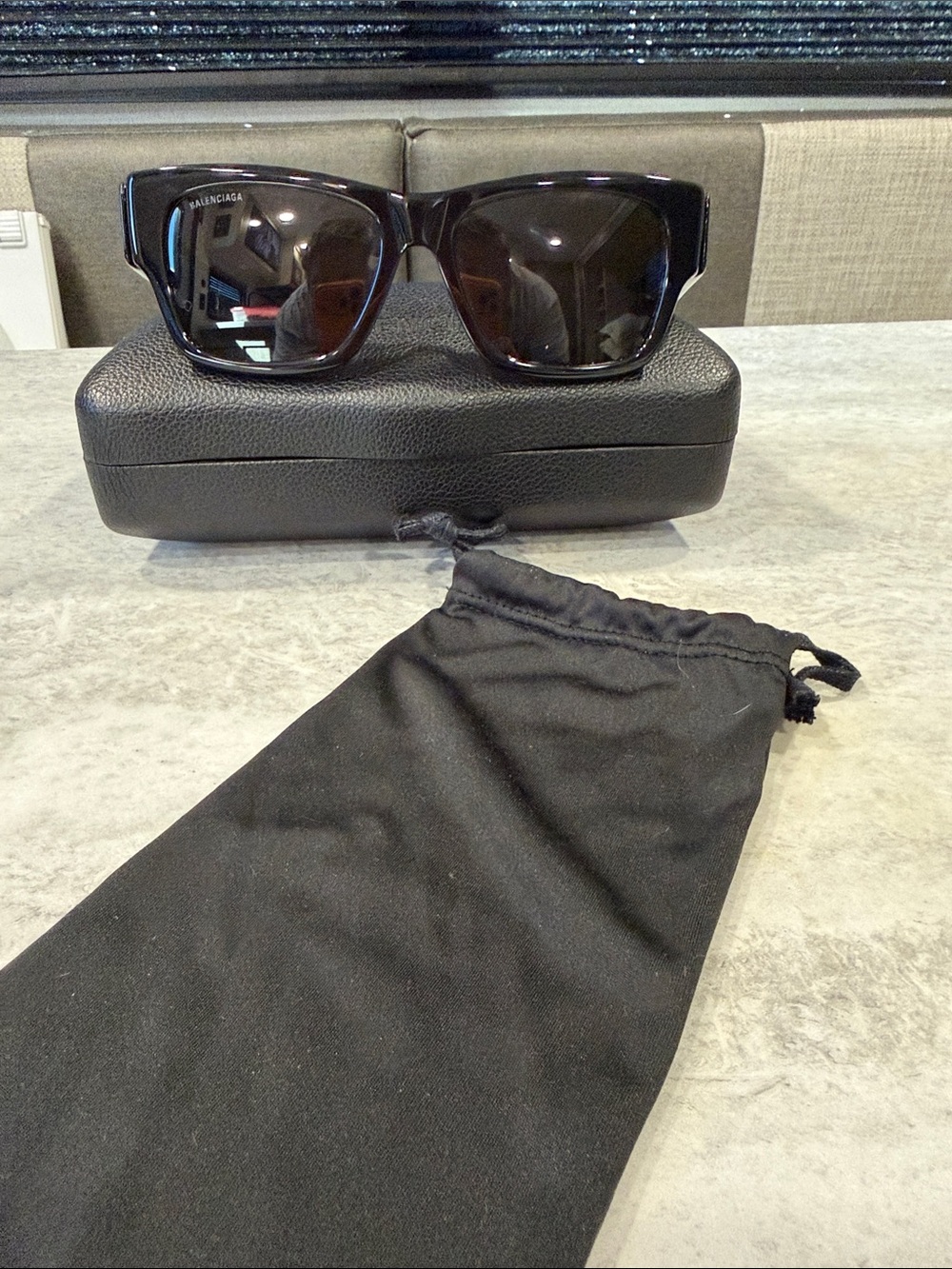 Balenciaga Men’s Black Sunglasses with Dark Lenses